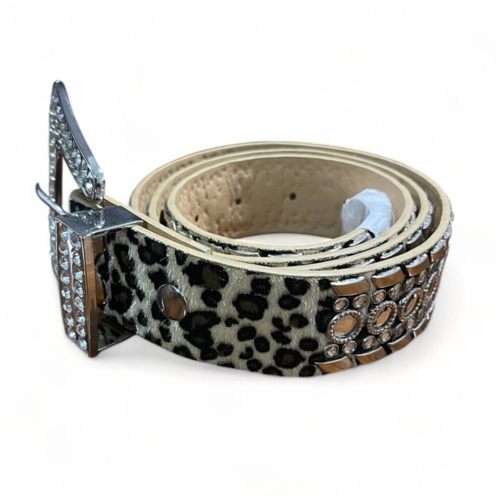 UnFader Leopard Print Rhinestone Buckle Western Belt With Box, New - Picture 3 of 10